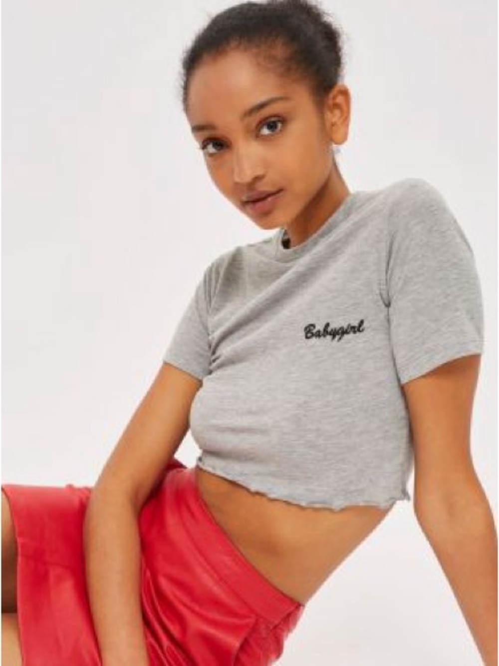 Topshop Gray 'Babygirl' Rib Crop Tee